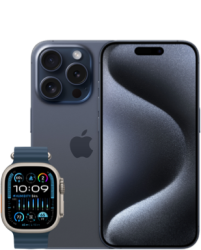 iPhone 15 Pro mit Watch Ultra 2 Titan Blau Frontansicht 1