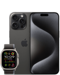 iPhone 15 Pro Max mit Watch Ultra 2 Titan Schwarz Frontansicht 1