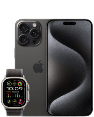 iPhone 15 Pro Max mit Watch Ultra 2 Titan Schwarz Frontansicht 1